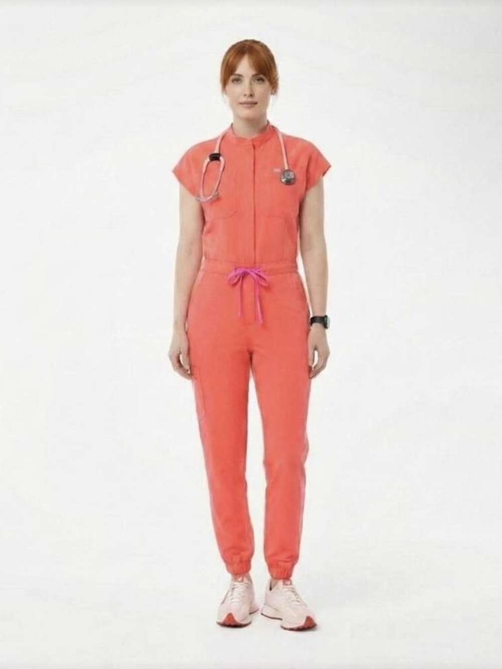 Figs Fireside Short-Sleeve Jumpsuit with Pink Drawstring